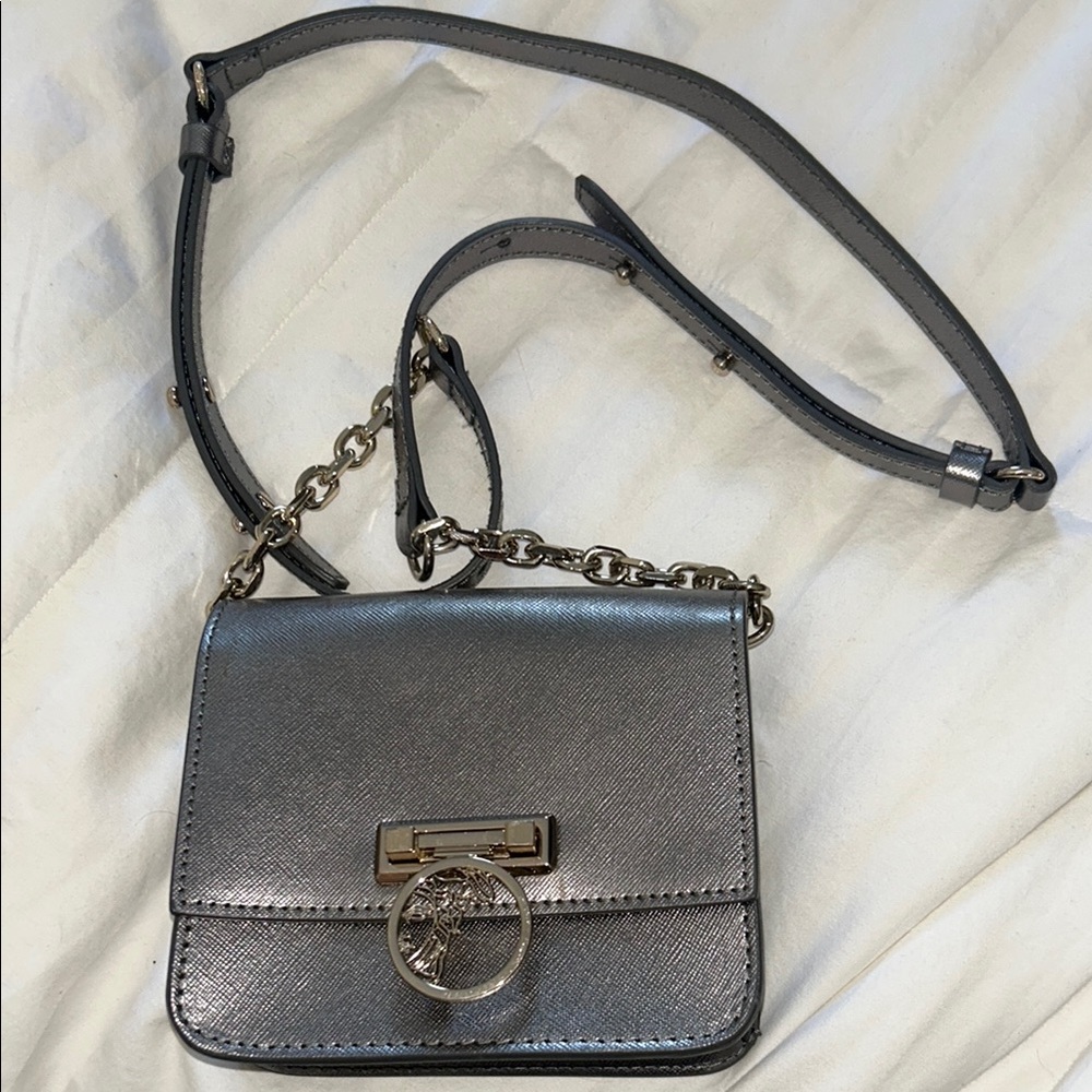 Versace Collection Chic Metallic Genuine Leather Crossbody Bag